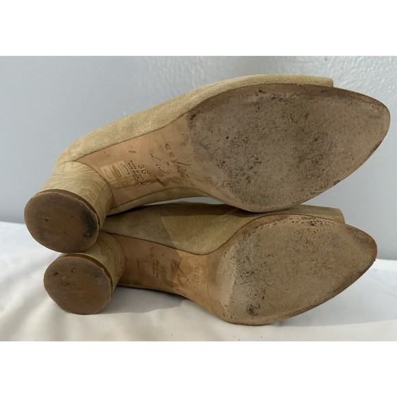 AEYDE Tan Suede Peep Toe Pumps Round Heeled Shoes Womens Size 36 (6 US) - Picture 6 of 8